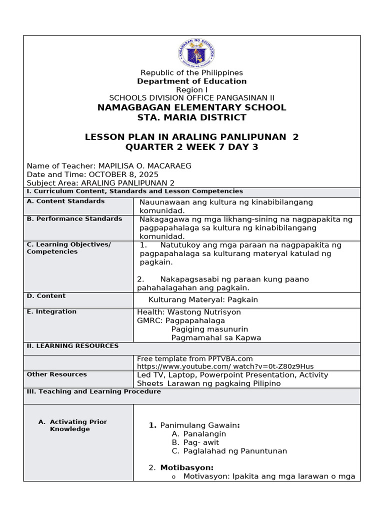 Demo Lesson-Plan-In-Ap-2 Week 7 Q 1 Reclass | PDF
