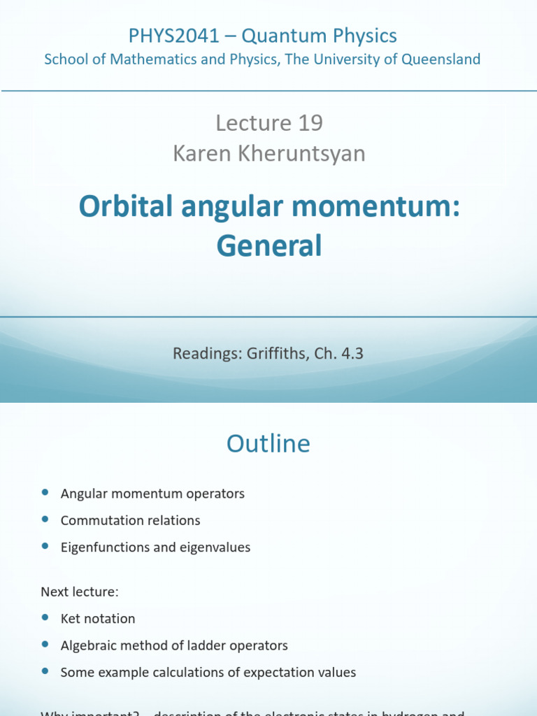 QM Lecture 19 | PDF | Atomic Orbital | Angular Momentum
