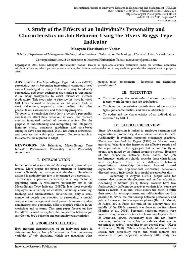 A Study of The Effects of An Individuals Personal | PDF | Extraversion ...