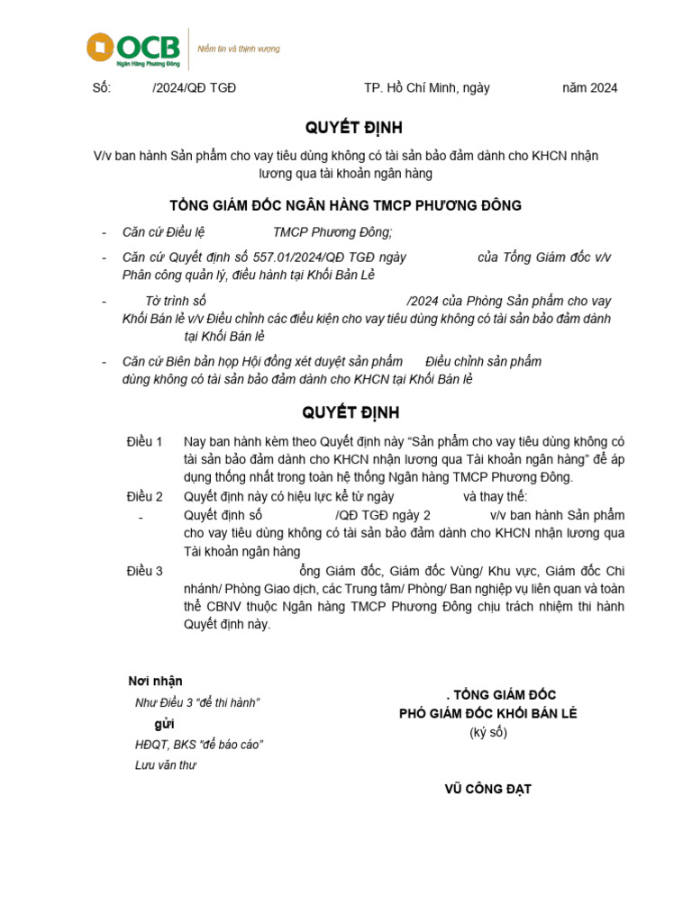 648.01-2024-QĐ-TGĐ - QDSP Cho Vay Tieu Dung Khong TSBD Cho KHCN Nhan ...