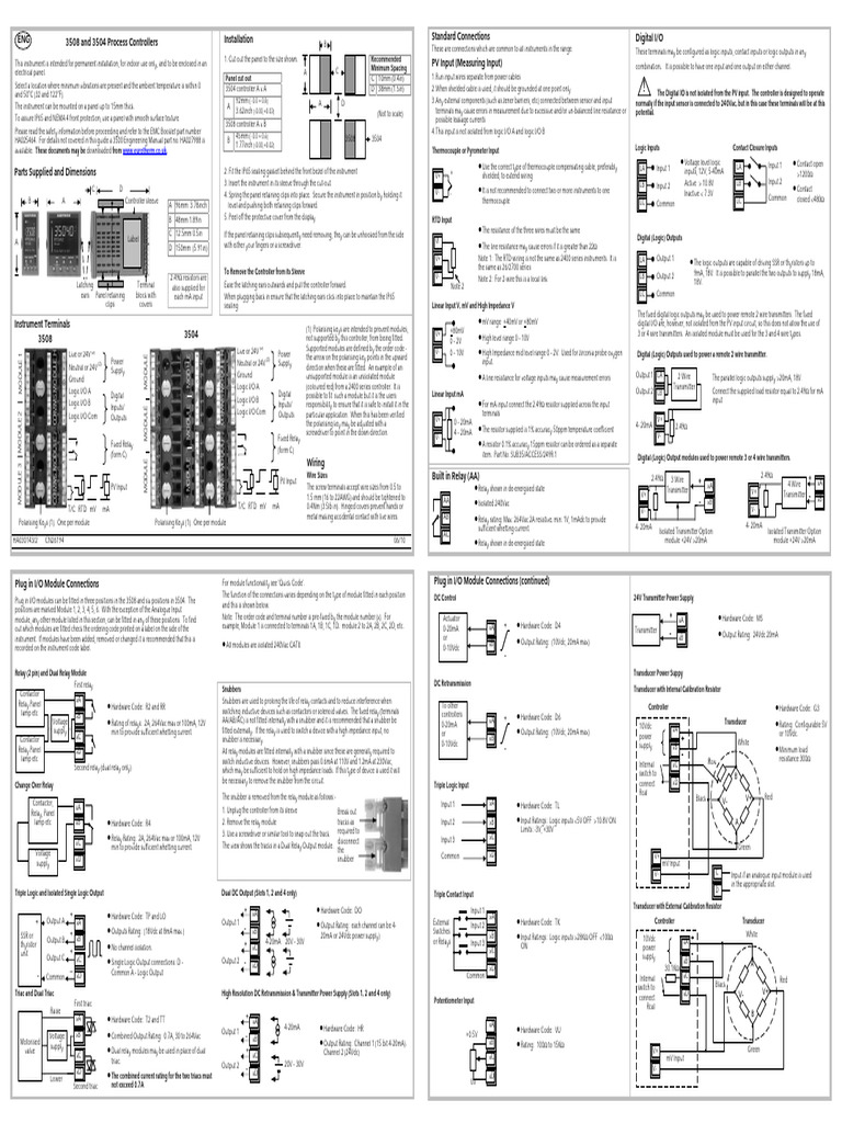 3504/3508 Process Controller Installation Guide | PDF | Relay | Power ...