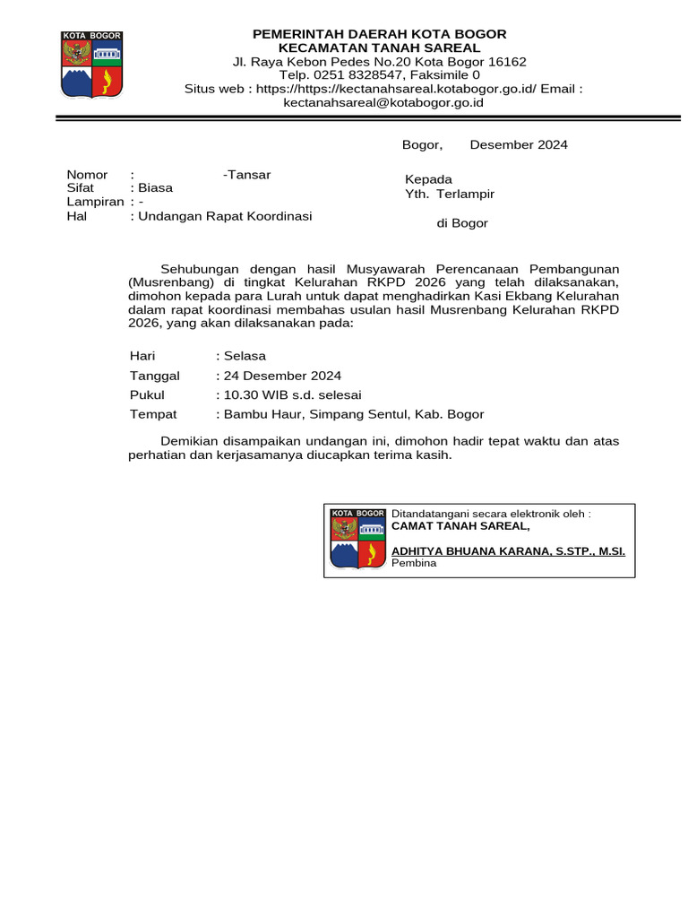 Undangan Rapat Koordinasi RKPD 2026 | PDF