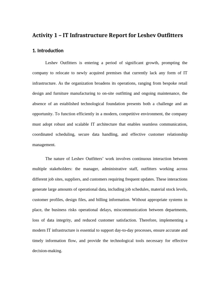 IT Infrastructure Report for Leshev Outfitters | PDF | Computer Network ...