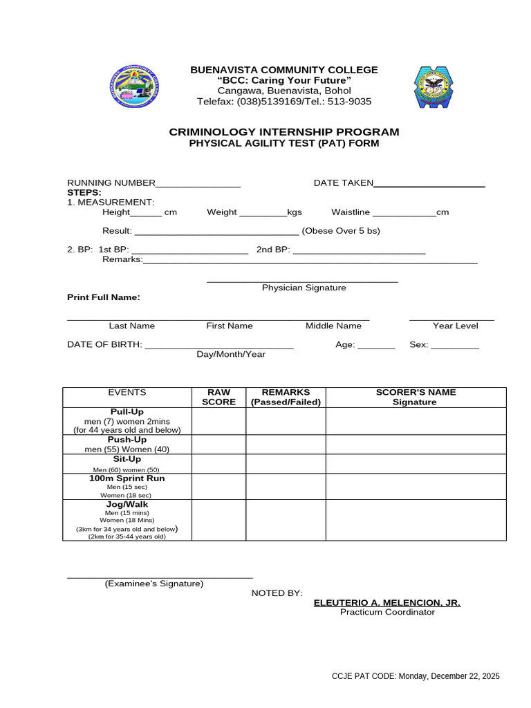 Criminology Internship PAT Form | PDF