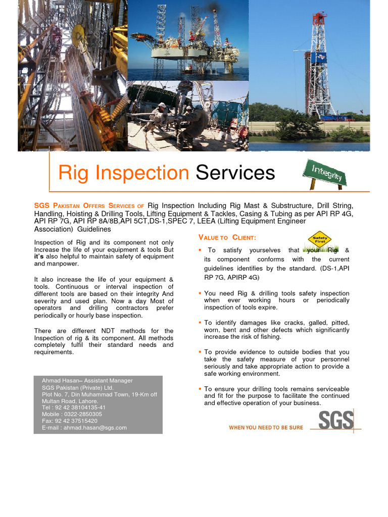 Rig Inspection Services by SGS Pakistan | PDF