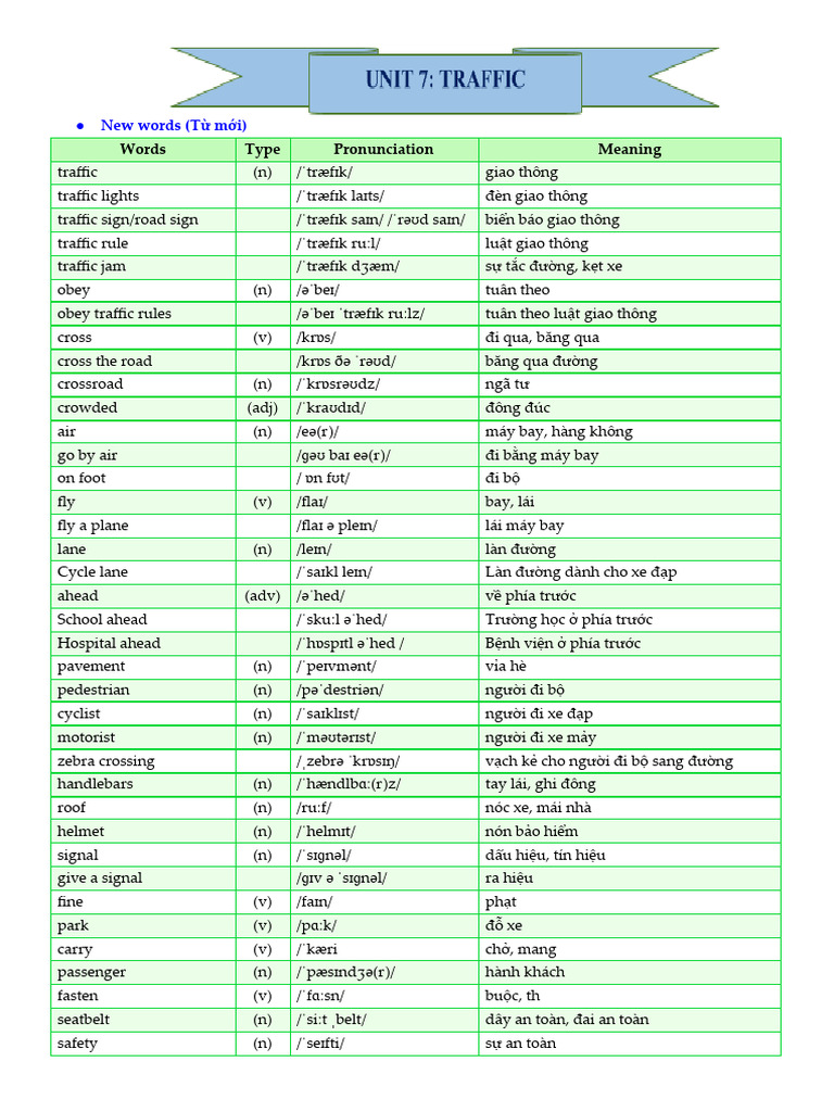 Traffic Vocabulary and Grammar Guide | PDF | Traffic | Traffic Light