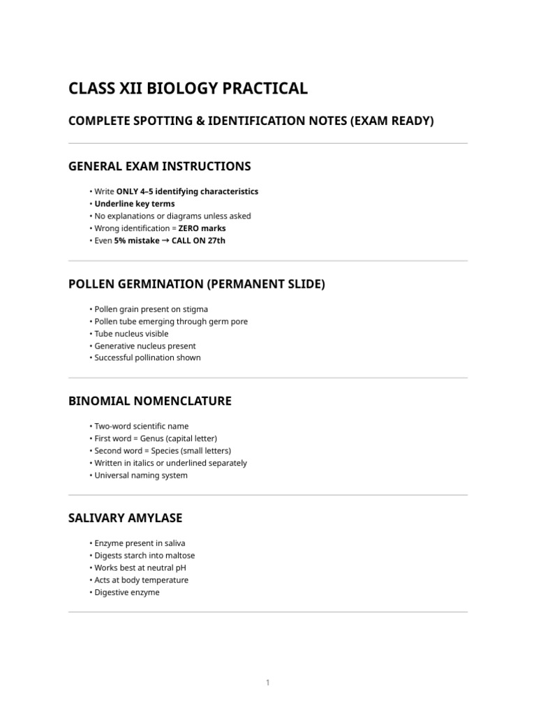 Class XII Biology Practical Notes | PDF | Meiosis | Dominance (Genetics)
