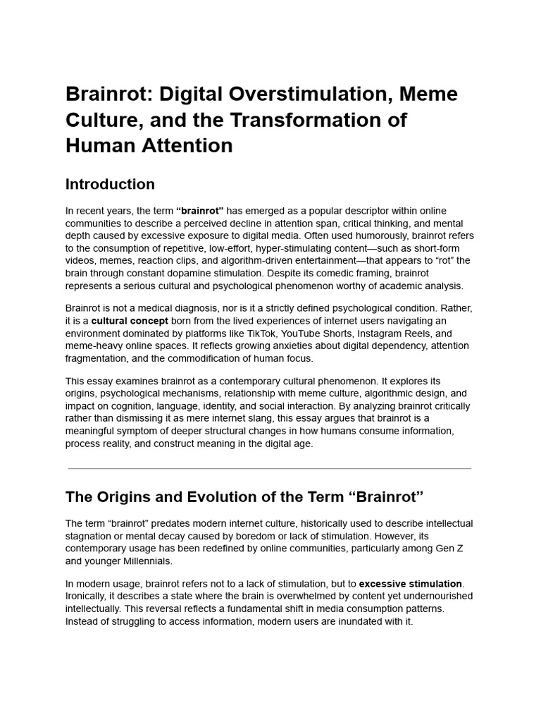 Understanding Brainrot in Digital Culture | PDF | Attention | Dopamine