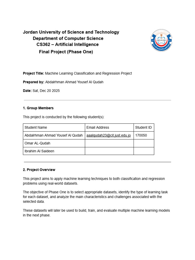 Machine Learning Project Overview | PDF | Linear Regression ...