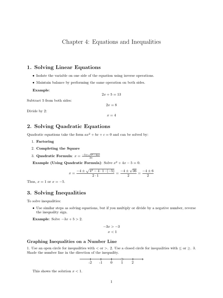 Solving Equations and Inequalities Guide | PDF | Quadratic Equation ...
