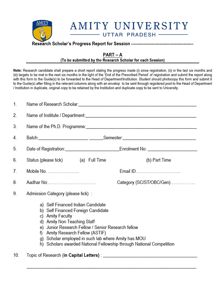 Research Scholar Progress Report Form | PDF | Thesis