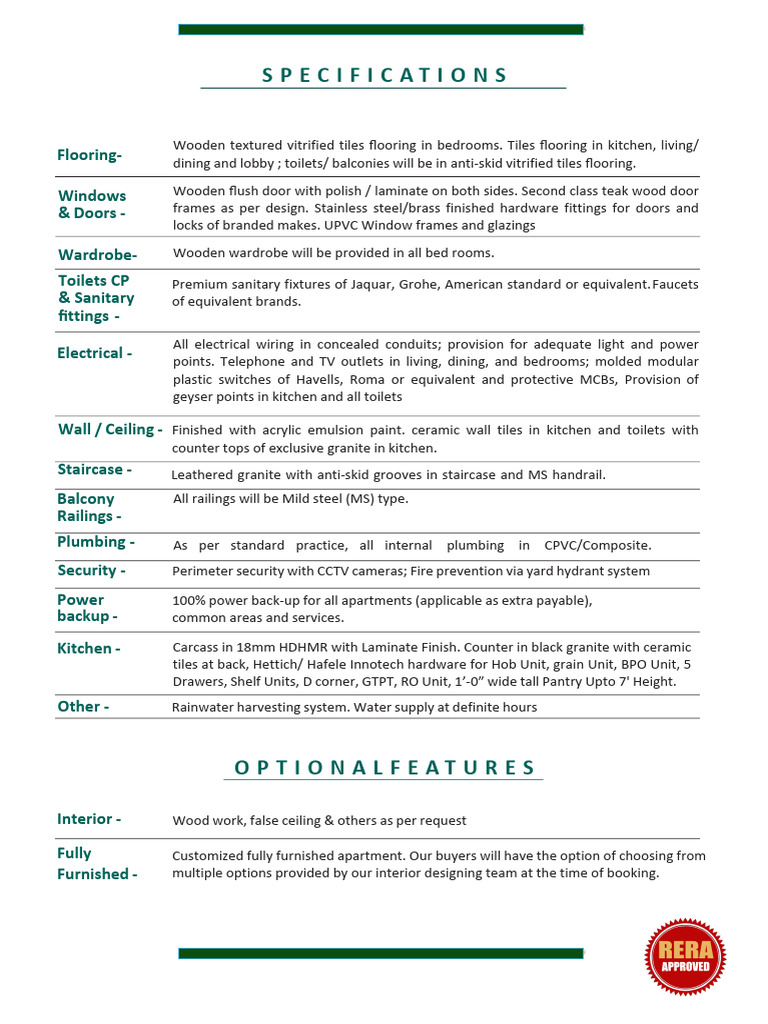 Comprehensive Apartment Specifications | PDF