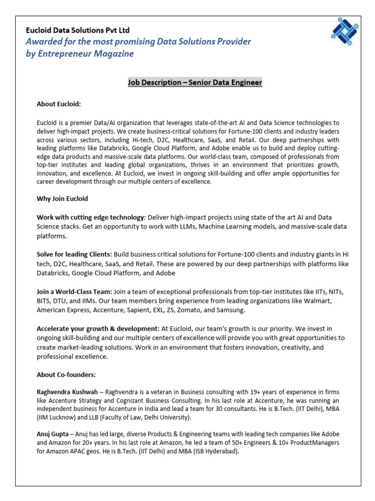 JD Senior Data Engineer SStaff | PDF | Cloud Computing | Big Data