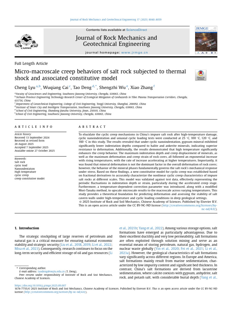 Creep Behavior of Salt Rock Under Heat | PDF | Deformation (Engineering ...