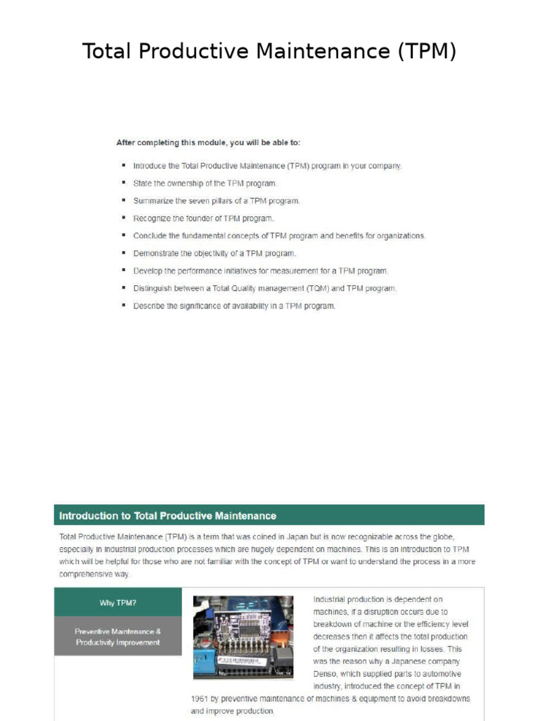Total Productive Maintenance (TPM) | PDF