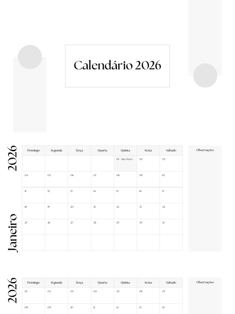 Calendário 2026 com Feriados e Datas Importantes | PDF