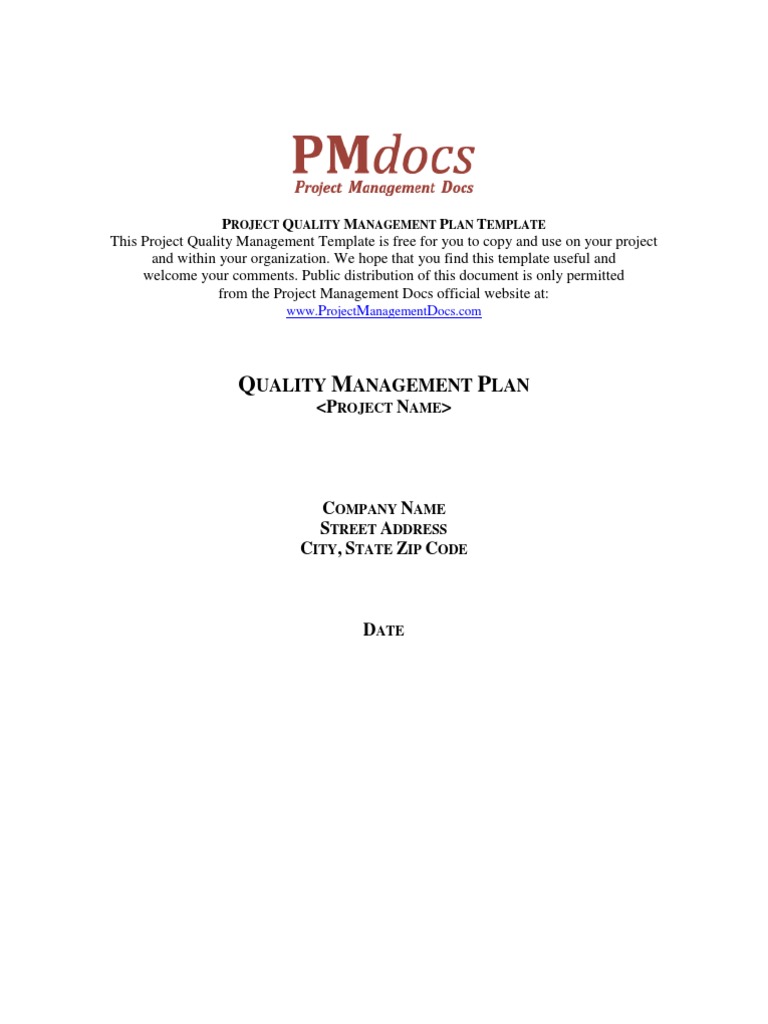 Project Quality Management Plan Template | PDF | Quality Assurance ...