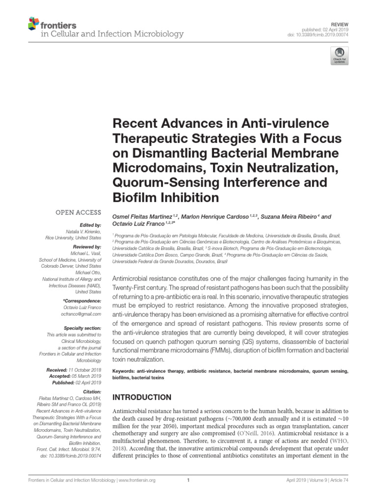 Recent Advances in Anti-Virulence Therapeutic Strategies With a Focus ...