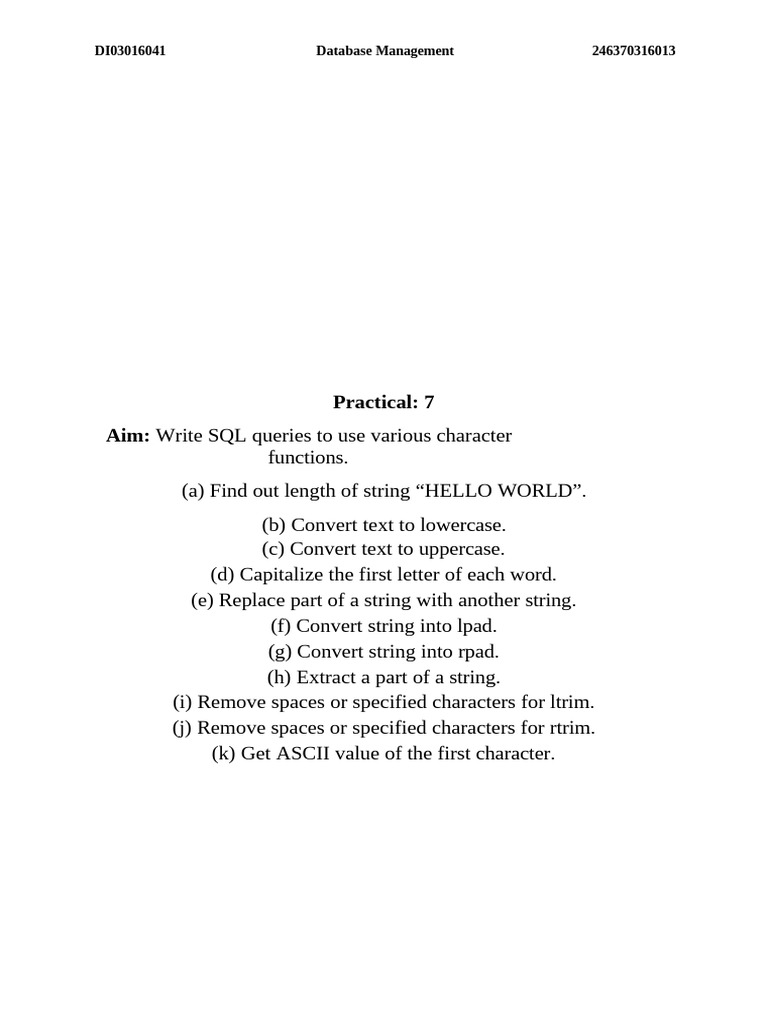 SQL Character Functions Explained | PDF