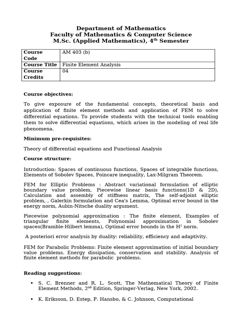 Finite Element Analysis Course Overview | PDF | Finite Element Method ...