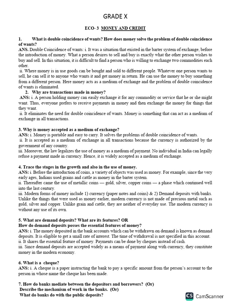 Chapter 3 Money & Credit Notes | PDF | Loans | Money