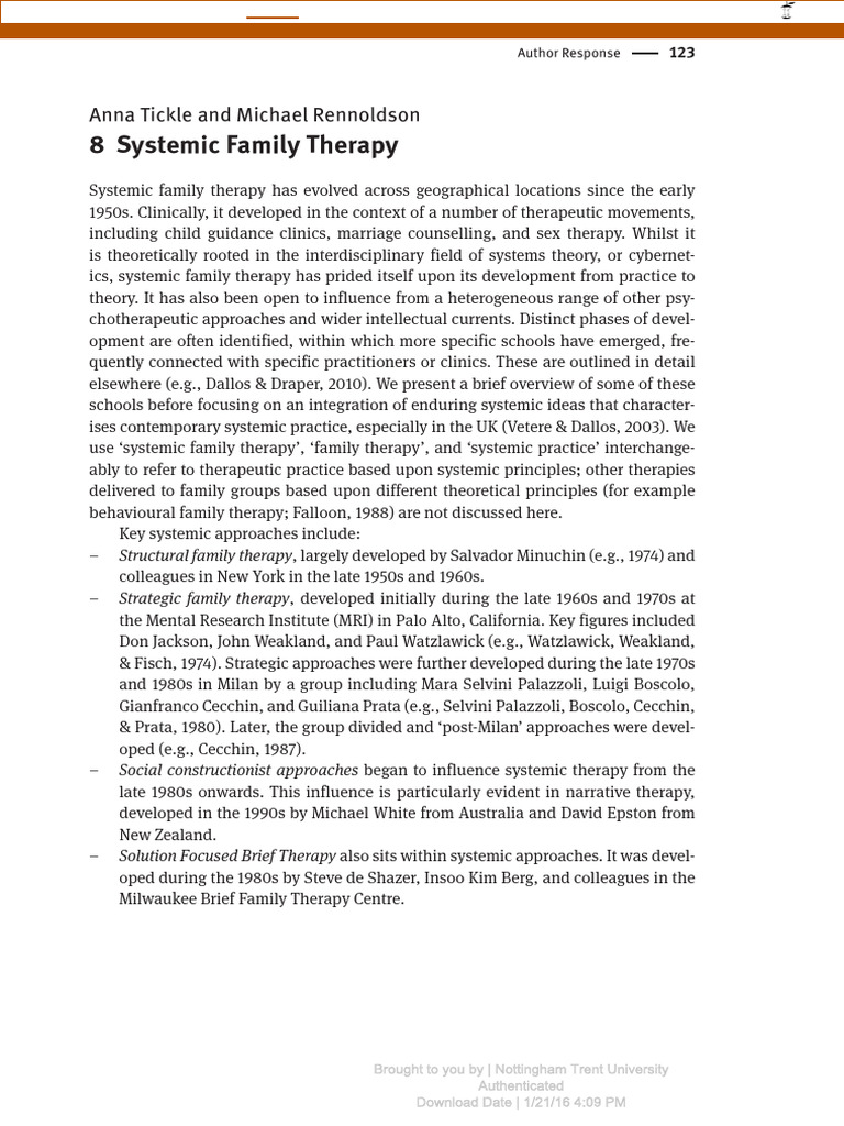 Overview of Systemic Family Therapy | PDF | Family Therapy | Psychotherapy