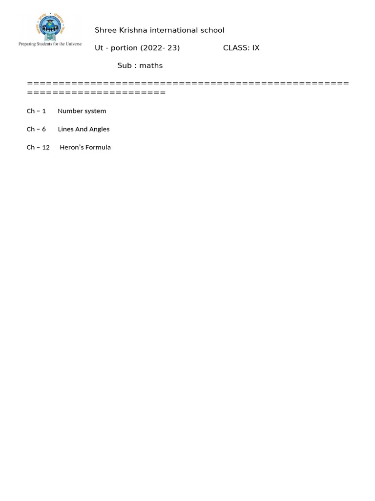Maths Portion Ut - 1 (2022-23) | PDF