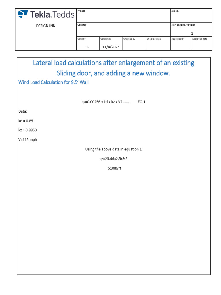 Lateral Load Calculation for Door and Window | PDF | Earthquake ...