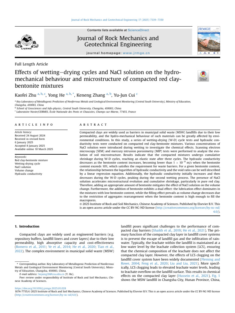 Hydro-Mechanical Behavior of Clay-Bentonite Mixtures | PDF | Clay | Soil