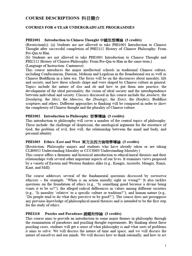 Course Descriptions for Philosophy Programs | PDF | Semantics | Logic