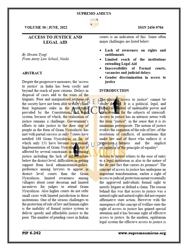 Access to Justice and Legal Aid in India | PDF | Mediation | Justice