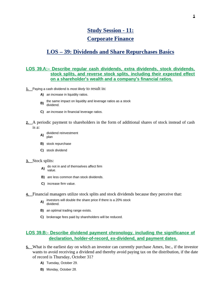 Dividends and Share Repurchases Explained | PDF | Dividend | Share ...