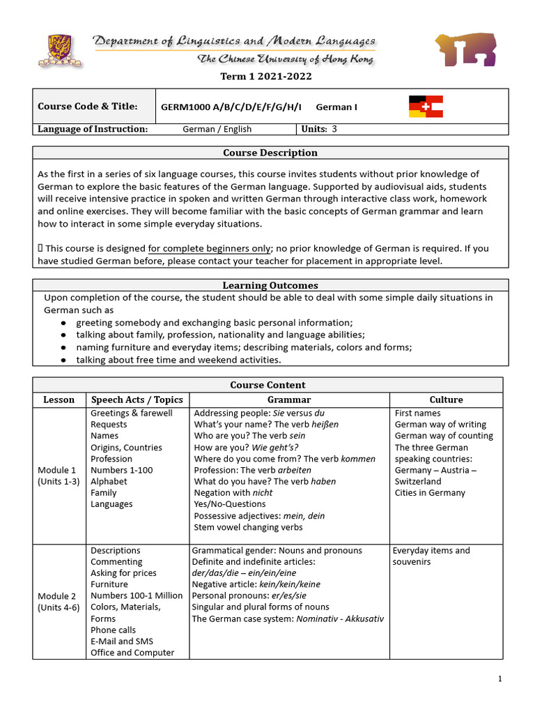 Beginner German Language Course Overview | PDF | Noun | Word