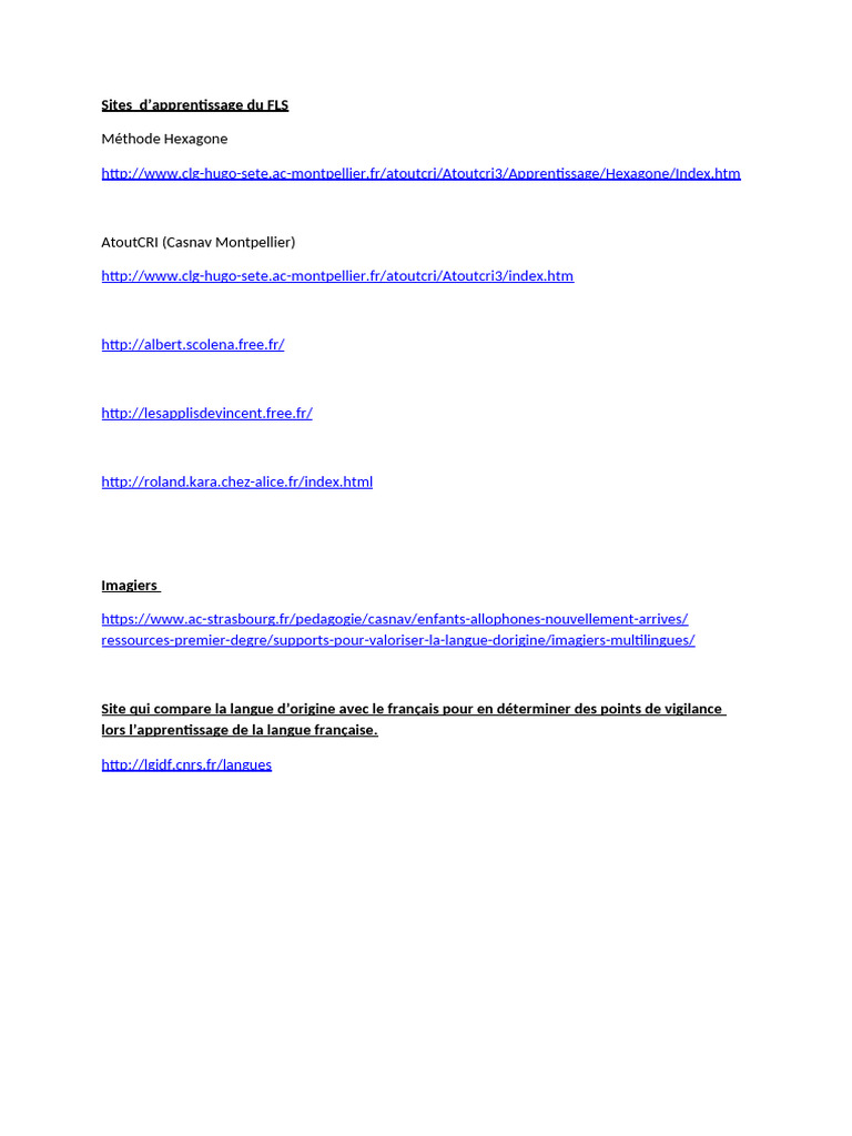 Ressources pour l'apprentissage du FLS | PDF