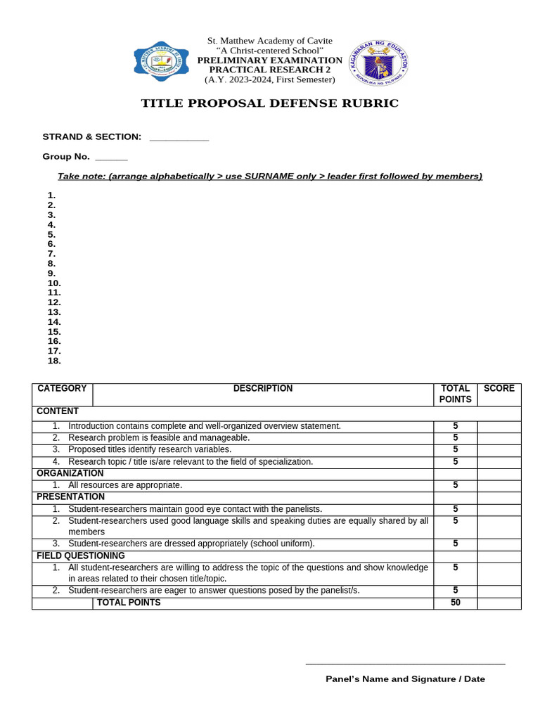 Proposal Defense Rubric | PDF