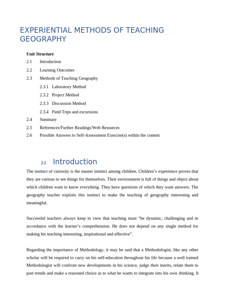 Teaching Geography: Experiential Methods | PDF | Geography | Teachers