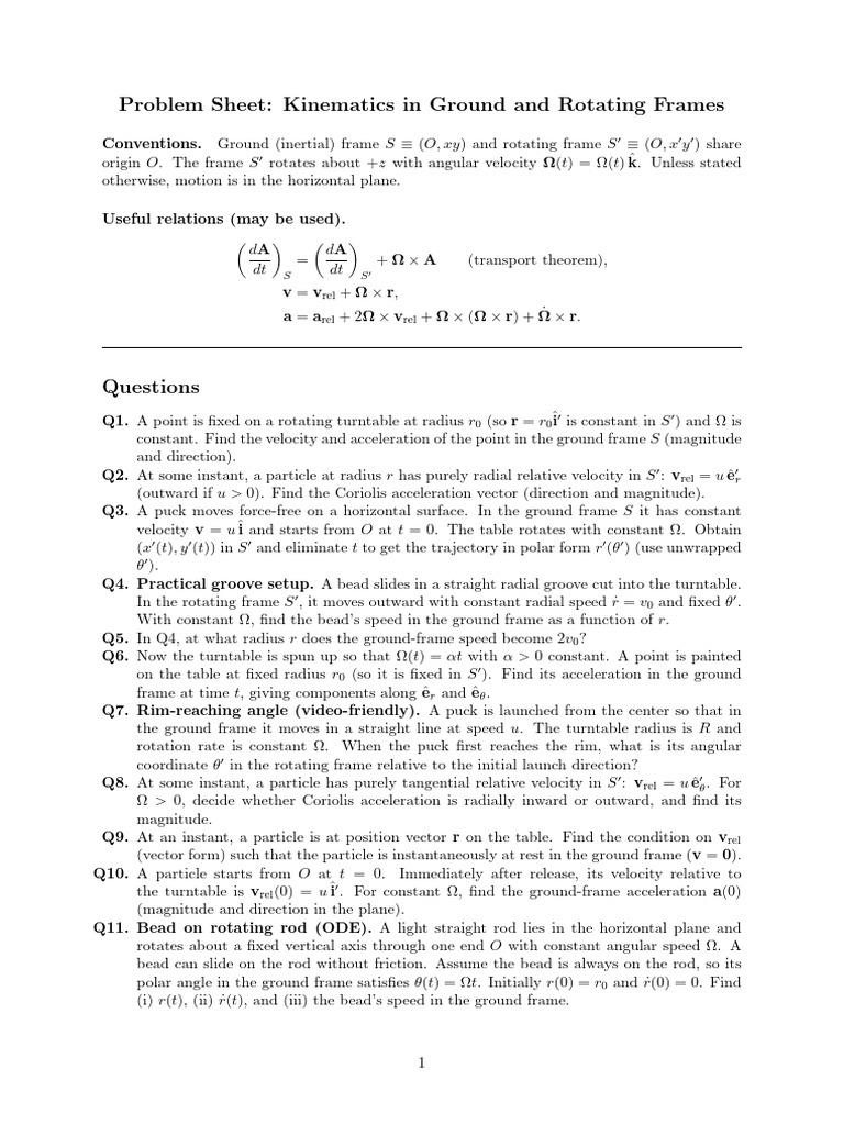 Kinematics in Rotating Frames Explained | PDF | Acceleration | Kinematics