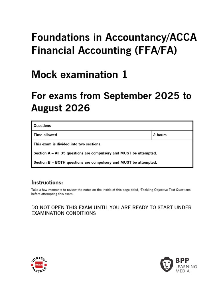 ACCA Financial Accounting Mock Exam 2025 | PDF | Cash Flow Statement ...
