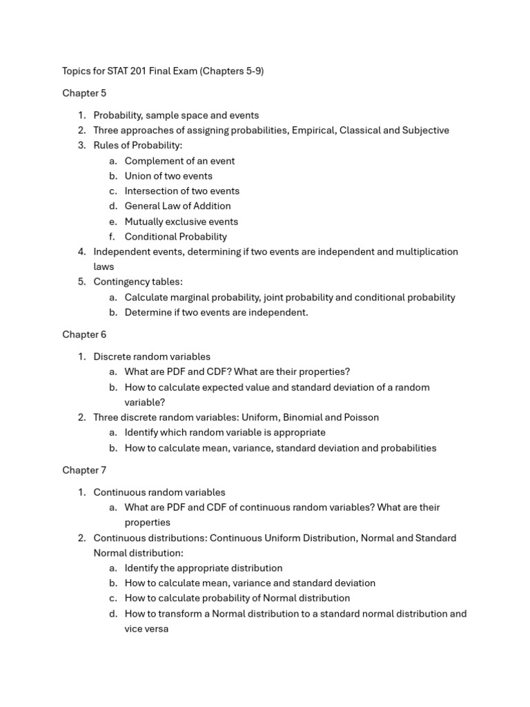 Stat 201 Final Topics | PDF | Probability Distribution | Normal ...