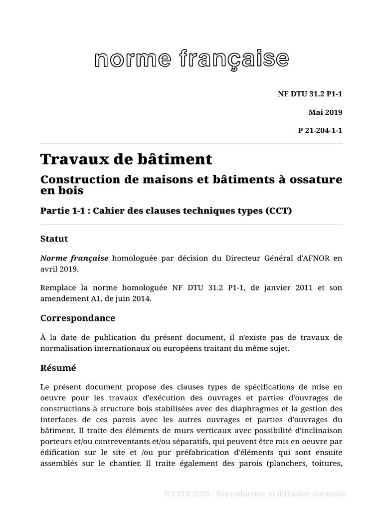 CCT pour constructions bois NF DTU 31.2 | PDF | Bois (matériau de ...