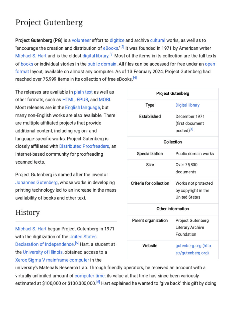 Project Gutenberg - Wikipedia | PDF | Project Gutenberg | Publishing