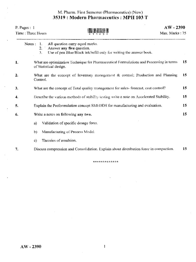 M. Pharm Exam: Modern Pharmaceutics Guide | PDF