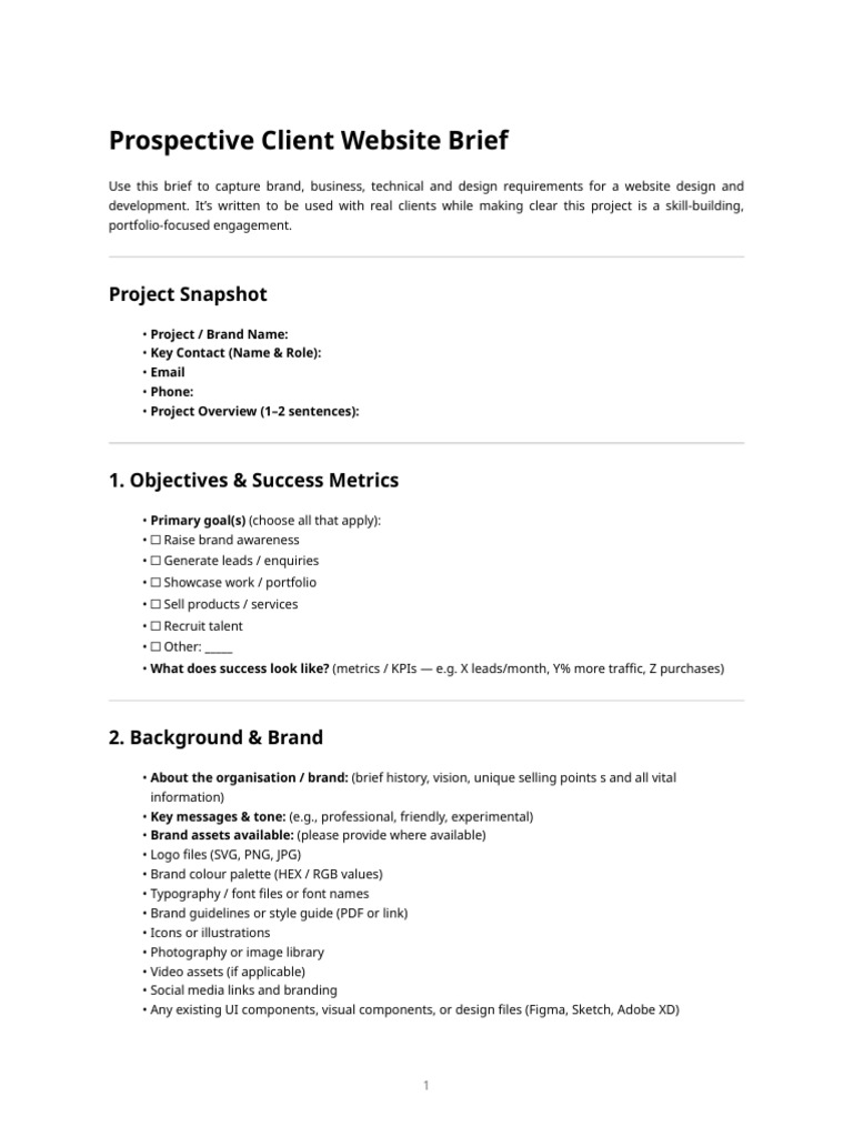 Website Design Brief Template | PDF | Brand | Websites