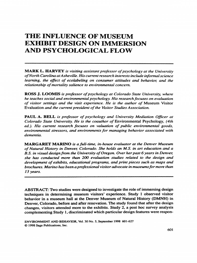 Harvey Et Al 1998 the Influence of Museum Exhibit Design on Immersion ...