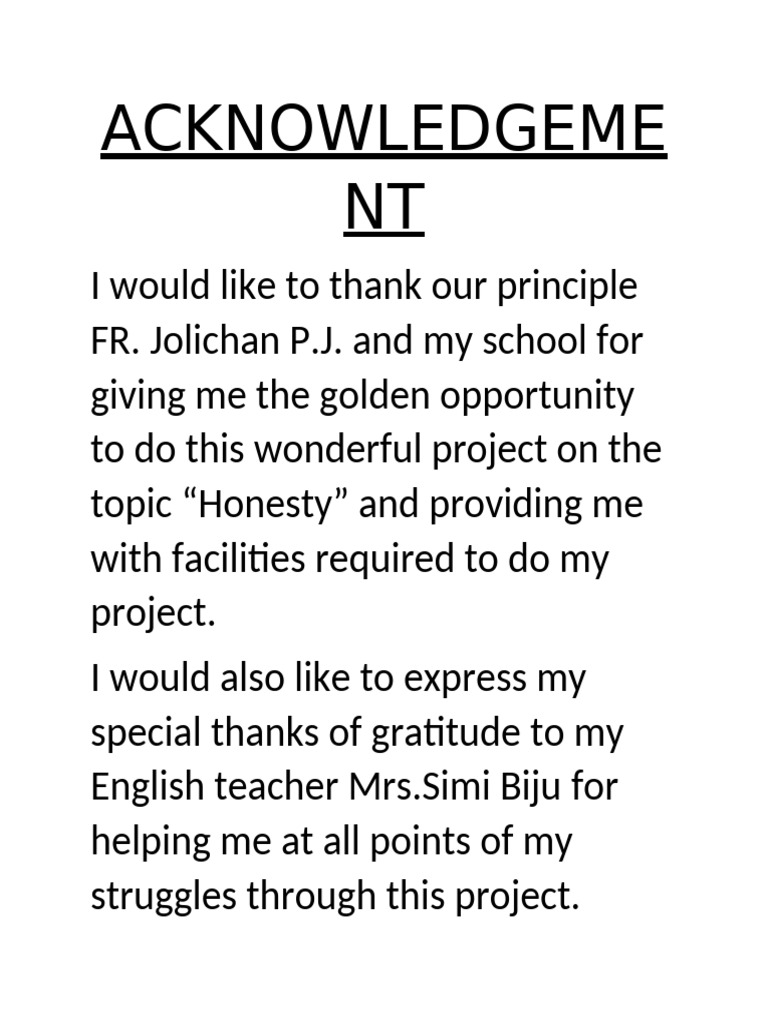 Acknowledgment for Honesty Project | PDF
