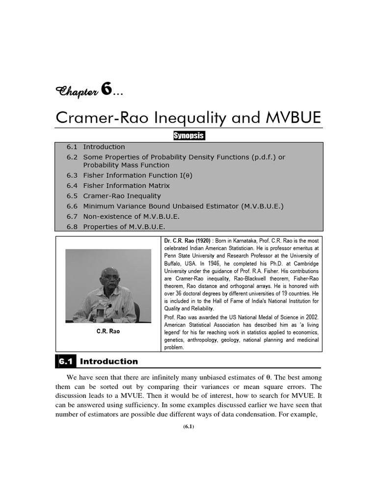 Cramer-Rao Inequality & MVUE Explained | PDF | Estimator | Econometrics