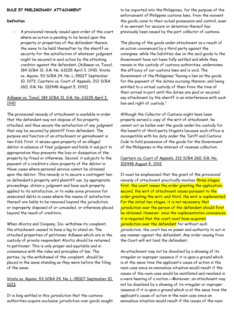 Understanding Rule 57: Preliminary Attachment | PDF | Summons ...
