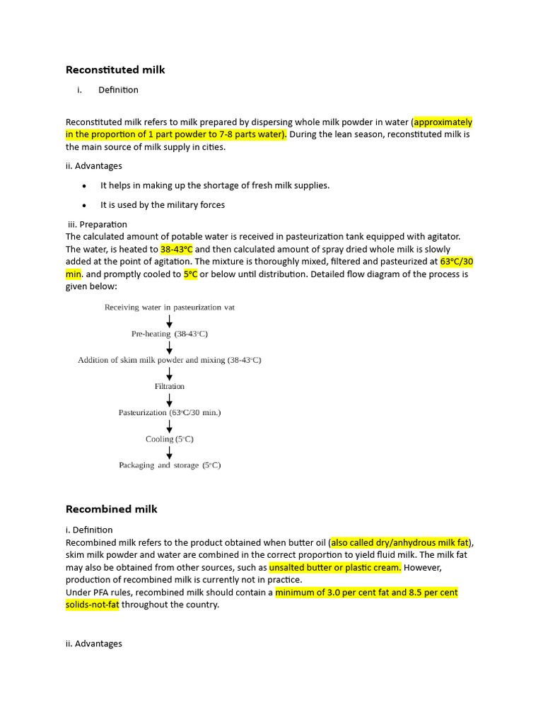 Types and Preparation of Milk Products | PDF | Milk | Water