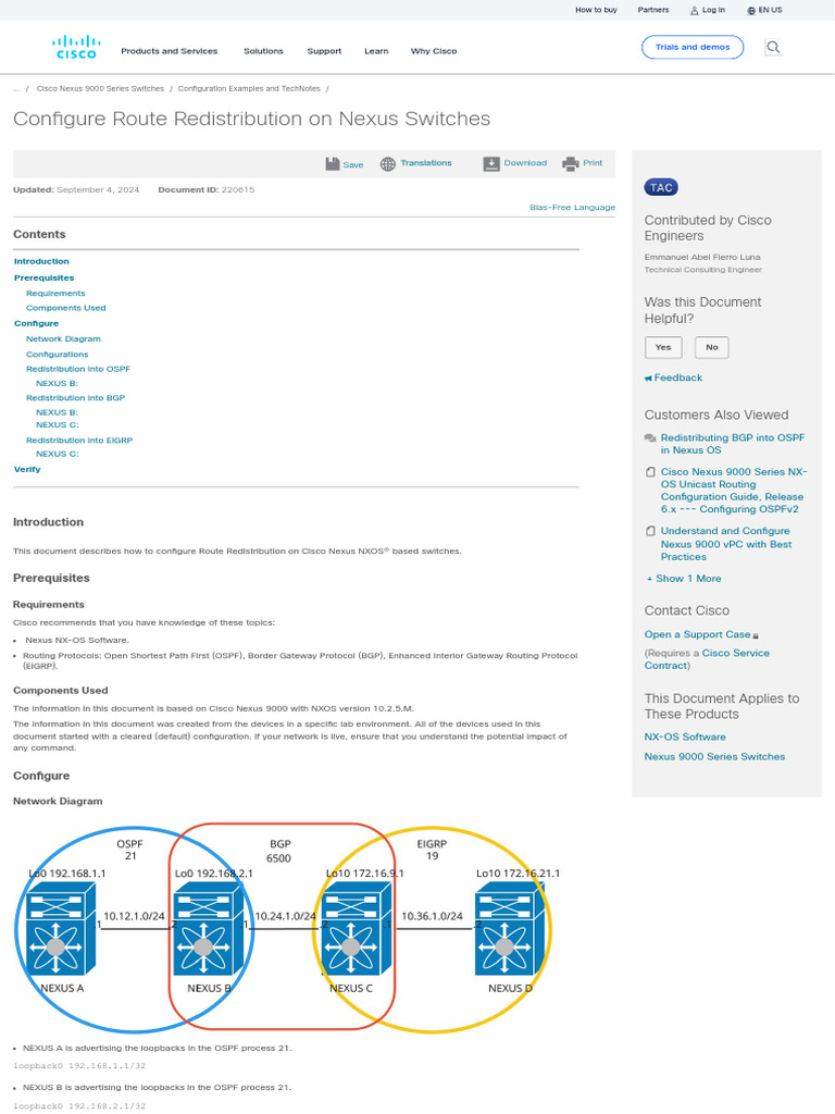 Configure Route Redistribution on Nexus | PDF | Ip Address | Routing