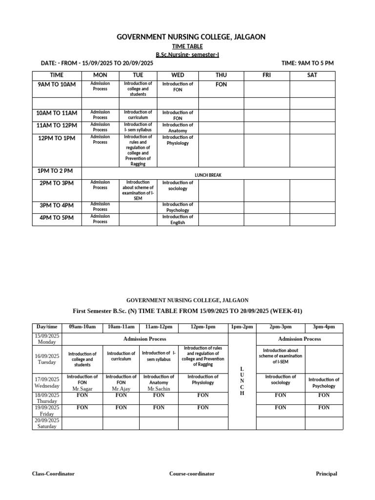 I sem time table (AutoRecovered) | PDF